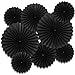 ZYOOO 8 ventiladores de papel colgantes negros para decoraciones de fiestas, 12 pulgadas y 16 pulgadas