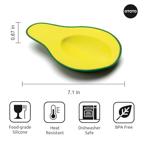 Image of OTOTO Avocado Spoon Rest for Stove Top - Silicone Spoon Rest for Kitchen Counter, for Ladles, Tongs, Spatula Funny Cool Cute Kitchen Gifts Gadgets Accessories