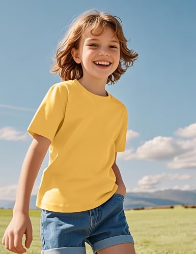 Image of KEREDA Girls Shirts Short Sleeve Soft Cotton T-Shirts Plain Tops for Kids