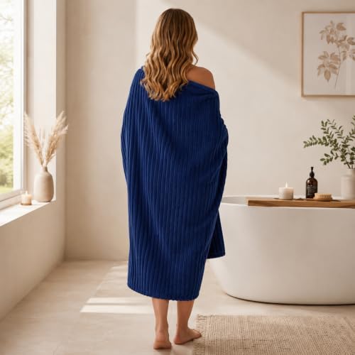 NALIVO 3 Pack Bath Towel Set, 40"x80" Oversized Bath Sheet,Navy Blue — view 4