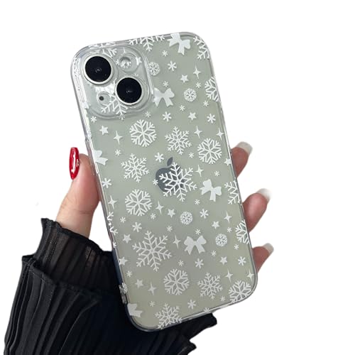 ZTOFERA Clear Christmas Case for iPhone 15 Plus 6.7 inch,Cute Merry Christmas Pattern Phone Case Gifts Translucent Silicone Hard PC +TPU Bumper Shockproof Protective Cover-Christmas Snow