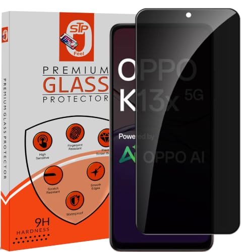 Image of STP FEEL Premium Grade Privacy Tempered Glass Screen Protector Guard Compatible For Oppo K13X 5G (6.67 Inch, Pack of 1) Full Edge to Edge Coverage Anti-Spy /Anti-Peeping 9H Hardness