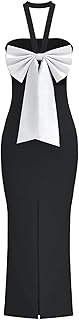 Women Bowknot Halter Dress Sleeveless Bodycon Long Bandeau Dresses - Buy now