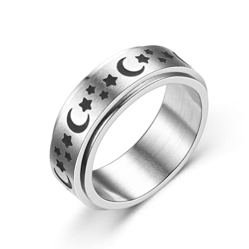 Bague anti-stress en acier titane lune et étoile pour l'anxiété taille 6 à 13