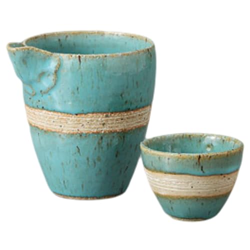 エールネット(Ale-net) 酒器セット 徳利 おちょこ セット 径10.5×高10cm 320ml 均窯ブルー冷酒器 陶器 美濃焼 冷酒 日本酒