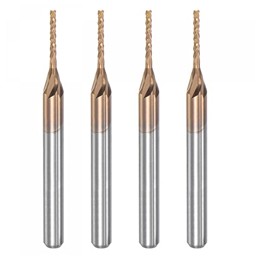 Image of uxcell End Mill CNC Router Bits, 1 /8 inch 3.175mm Shank 1mm x 7mm Titanium Coated Tungsten Carbide Engraving Milling Cutter for PCB Plastic Fiber Wood 4pcs