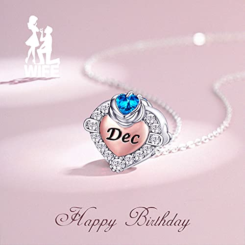 Image of FOREVER QUEEN Birthstone Charm for Bracelet - 925 Sterling Silver, Rose Gold Wife Heart Love Rose Flower Beads - Happy Birthday Charm for Necklace