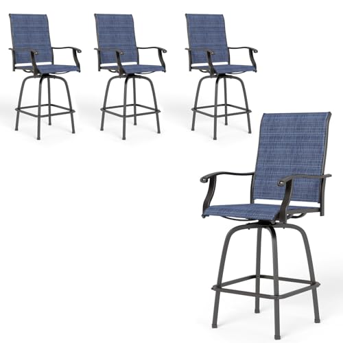 Image of PHI VILLA Outdoor Swivel Bar Stools Set of 4, Bar Height Patio Stools & Chairs with All Weather Textilene Sling Fabric, 30 Inch High Top Tall Bar Chairs for Outside Balcony & Porch, Blue