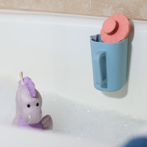 Image of DEMDACO Love to Play Collection Baby Bath Rinse Cup and Silicone Scalp Scrubber Set - Gentle Hair Washing Aid for Infants & Toddlers Soft Silicone Kids' Brush & Ergonomic Rinse Pitcher, Pink