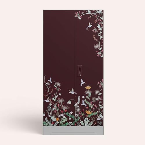 Image of Interio by Godrej Wardrobe Slimline 2 Door Steel Almirah (Digital Printed Russet and Royal Ivory) Wardrobe for Clothes, 1 Year Warranty, 2 Shelves