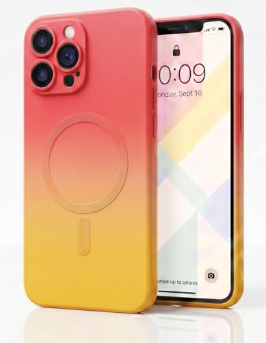 Image of amazon basics Gradient Mag-Safe Case for iPhone 12 Pro Max | Soft Silicone Shockproof Cover with Camera Protection | Slim Lightweight Design | Smooth Touch & Durable - Orange & Yellow