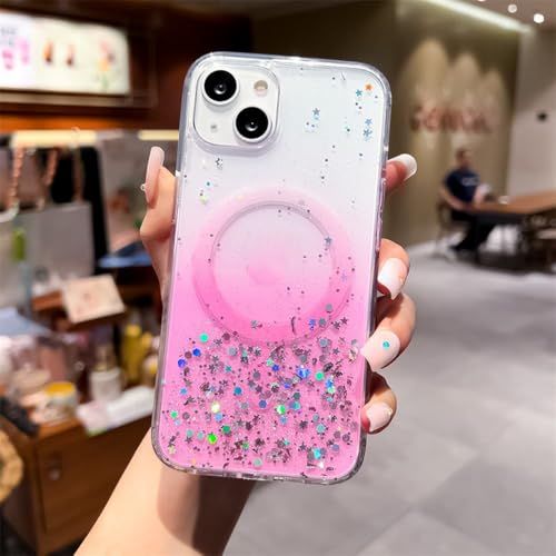 Coque pailletée iPhone 14 Pro Max magnétique transparente antichoc en acrylique rose