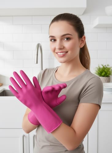Image of Long Sleeve Rubber Gloves, Washable, Reusable, for Kitchen, Farming, and Garden, Wet and Dry Use, Pack of 3