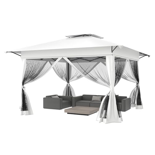 MAYTIIMO Faltpavillon 4x4m Faltbar mit EIN-klick-Aufbau Höhenverstellbar UV-Schutz Wasserdicht Gartenpavillon Pop-Up Partyzelt mit Tragetasche auf Rollen für Garten Terrasse Outdoor Weiß