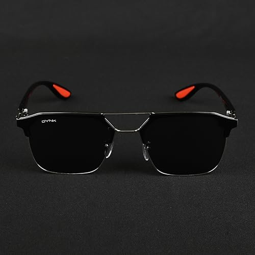 Image of GYNK Square Frame Sunglasses for Men | Premium Metal Frame Sunglasses | Fashion Eyewear for Driving, Travel, Riding, Outdoor Activities, Beach & Daily Wear