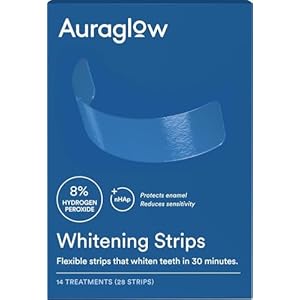 Auraglow Teeth Whitening Strips, Sensitive Whitening Strips, 14 Whitening Treatments, 8% Hydrogen Peroxide with Nano Hydroxyapatite (nHAp) to Reduce Sensitivity and Protect Enamel, 28 Strips, Mint