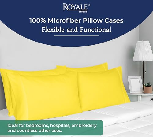 Image of Royale Linens Queen Pillowcase Set of 2 - Bed Pillow Cover - 20 inch x 30 inch - Pillowcases - 1800 Brushed Microfiber, Wrinkle & Fade Resistant - Soft & Cozy- Queen Size Pillow Case (Yellow)
