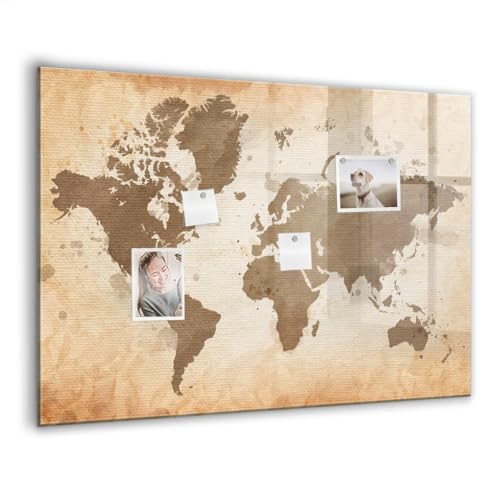 Tableau magnétique en verre au design moderne brillant avec carte du monde peinte