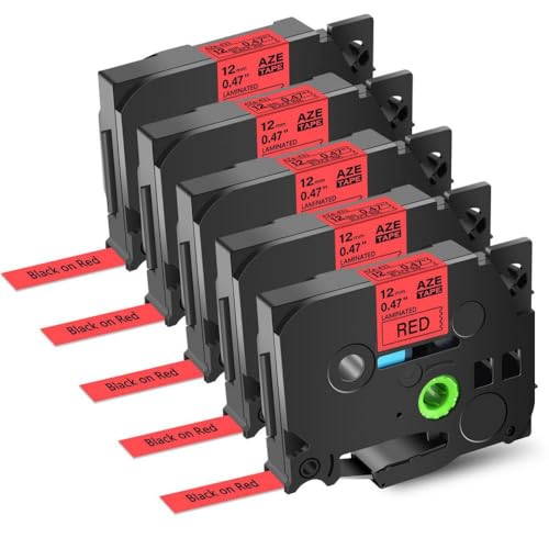 5pk 12mm�}���`�J���[���x���e�[�vTZE 231 431 531 631 731 for�v�����^�[PTD410 PTD460BT(5PK Black on Red)