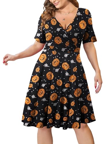 Image of Ahlaray Plus Size Faux Wrap Dress for Curvy Women with Pockets | Flattering faux wrap V-neck with soft stretch fabric and pockets for work, weddings and everyday comfort.