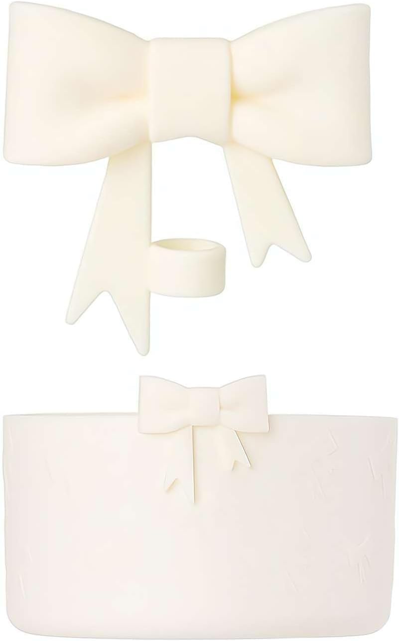 Cute Bow Straw Cover Cap and Silicone Boot Sleeve for Stanley,Anti-Slip Bottle Bottom Sleeve Cover Set for Stanley,Bowknot Straw Tips Cover Protector