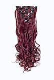 SWACC Women 20 Inches Curly Full Head 7 Separate Pieces Heat Resistance Synthetic Hair Clip in Hair Extensions (Wine Red)
