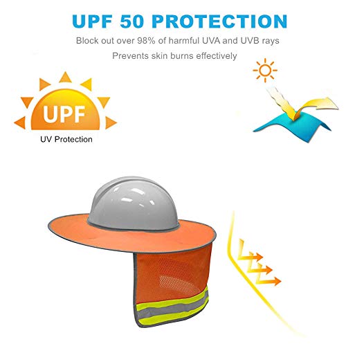 Image of XIAKE Hard Hat Sun Shield Full Brim Mesh Sunshade High Visibility, Neon Orange, 2 Pack
