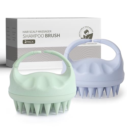 Image of Sndyi Scalp Massager Shampoo Brush, Scalp Scrubber with Soft Silicone Bristles, Scalp Exfoliator for Dandruff Removal, Scalp Massager for Hair Growth, Wet Dry Hair Brush for Scalp Care, Green (Green & Sky Blue)