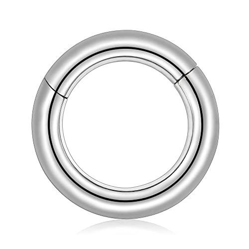 Fine4U 10G 12Mm Septum Ring Jewelry - Astm F136 Titanium Large Gauge Hoop Hinged Clicker For Septum, Lobe Stretching, Hypoallergenic Nickel Free Body Piercing #TOP16