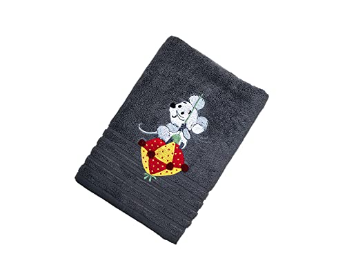 Image of SNAAN 600 GSM, Pure Combed Cotton Mouse Towel for | Ultra Soft, Super Absorbent Luxury Bath Towel with Attractive Cartoon Animal Design for, Boys & Girls (Dark Grey)