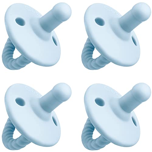 Image of Comfy Cubs Baby Pacifiers, 4 Pack for 0-6 Months - Soft Breast-Like Nipple Shape - CPSIA Compliant Silicone Pacifier for Newborns - Girl Pack Baby Essentials - Ideal Newborn Gift Set - Blue