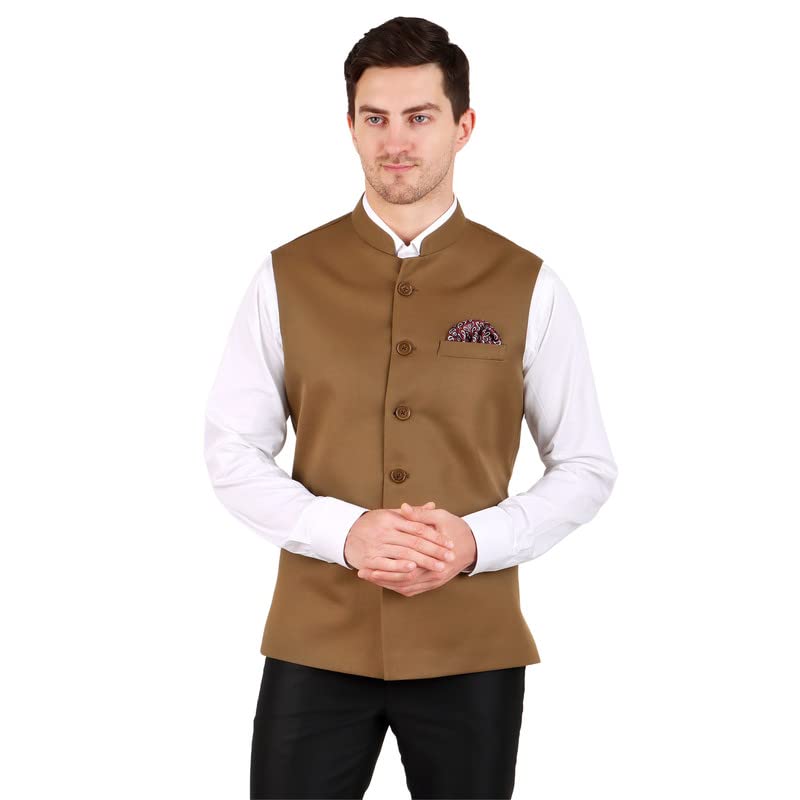 Men’s Nehru/Modi Jacket (Waistcoat) along-with Inner pocket - Premium Cotton Fabric with Polyester lining, Stylish Sleeveless Bandhgala Regular Fit for Festive, Casual, or Occasional
