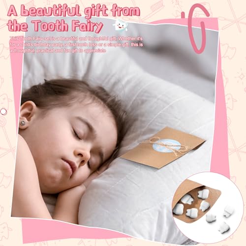 Motiskyy 50 Pcs Lost Tooth Receipt Envelopes Tooth Fairy Envelopes with 50 Pcs Stickers and a Rope for Children Milk Teeth Storage Fairy Bag Classroom Party Supply(Classic Color) - Thumbnail 5