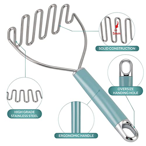 Beiyana BEIYA POTATO MASHER Premium Masher Kitchen Tool, Heavy Duty Potato Masher Stainless Steel, Metal Wire Mashed Potatoes Masher For Mashing Avocado, Bean, Vegetables, Food, Dishwasher Safe- Aqua Sky thumb #1