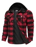 COOFANDY Mens Flannel Jacket Quilted Lined Hoodie Plaid Shackets Cotton Long Sleeve Button Down Shirt Jackets