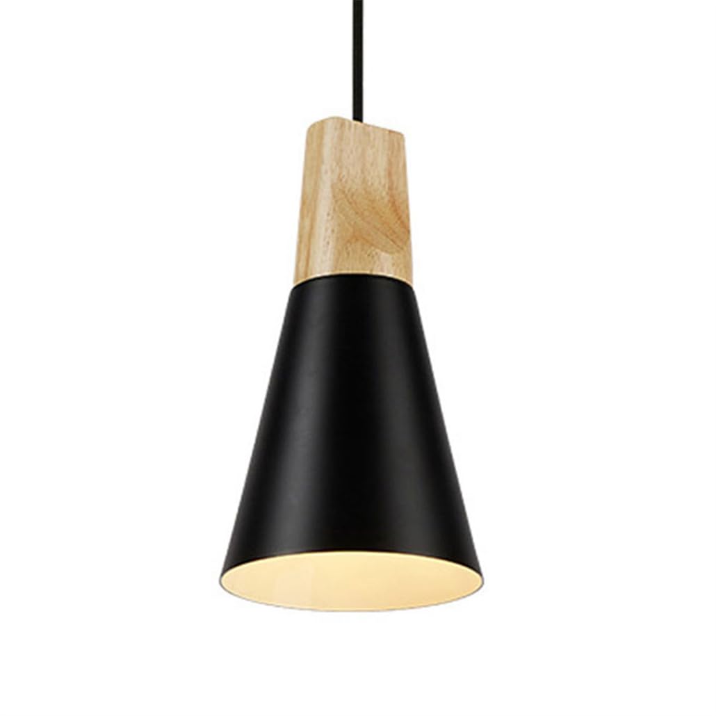 Modern Black Metal Cone Pendant Light Fixture for Entryway Nordic Style Hanging Lamp with White Metal and Wood Fitting E26 Simple Light for Kitchen Island Dining Room Loft and Bar