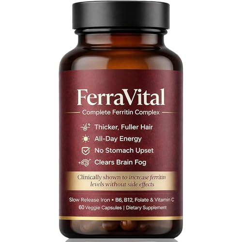 FerraVital Ferritin Support Iron Supplement for Women Supports Healthy Iron & Energy Levels with Ferrous Glycine Vitamin C B12 B6 Folate Zinc & Probiotics 60 Capsules(1pc)