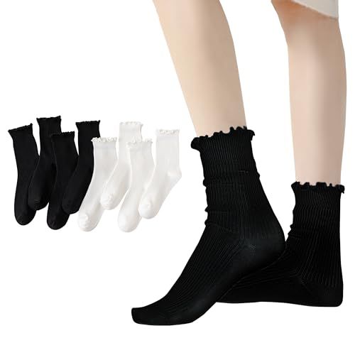 Image of DAUCO 8 Pack Ruffle Socks - Frilly, Cute Slouchy Cotton Socks for Women, Size 5-9