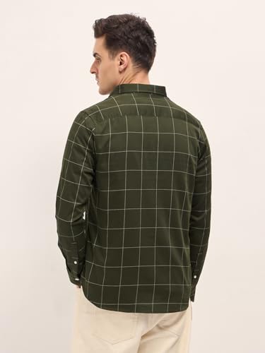 Image of THE BEAR HOUSE Men's Slim Fit Cotton Long Sleeve Olive Shirt