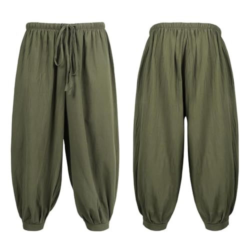 Men's Medieval Pirate Pants Renaissance Baggy Harem Viking Costume Trousers for Cosplay Green
