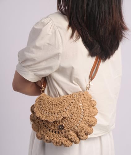 Sither Crochet Bags for Women Summer Beach Mesh Medium Crescent Bag Handbags Knit Hollow Hobo Bag for Gift4