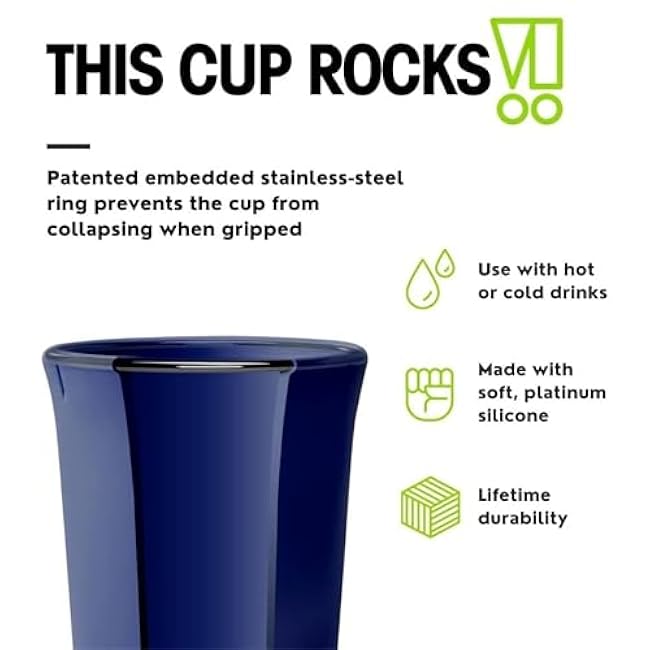 GoSili Reusable Silicone Tumbler with lid - 100% European-Grade Platinum Silicone, Stainless-Steel Ring, Eco-Friendly, Stain-Resistant, Dishwasher and Microwave Safe - 16oz, Teal