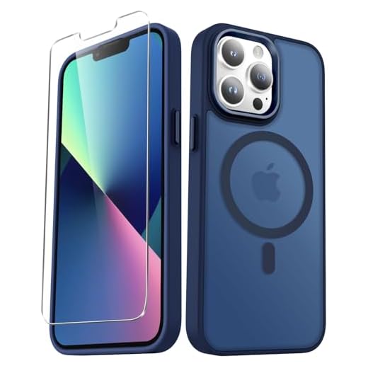 for iPhone 12 Pro Max Case, Matte Magnetic Phone Case with 1 Screen Protector, Support for Magsafe, Translucent Frosted Slim Shockproof Protective Cover for iPhone 12 Pro Max 6.7 inch, Navy Blue