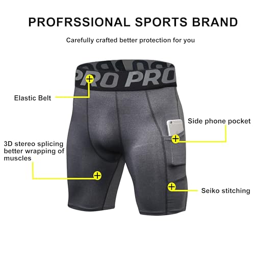 YUSHOW 5 Pack Compression Shorts Men with Pocket Sports Workout Running Spandex Shorts Compression Underwear for Men Athletic3