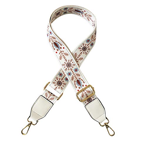 MoreChioce - Correa bolsillo, 3,8 cm ancho, multi, estilo étnico, mujer, ajustable 80 - 130 cm, correa hombro, accesorios, asas bolso, accesorios DIY, Blanco, marrón, flor y blanco., talla única Cover