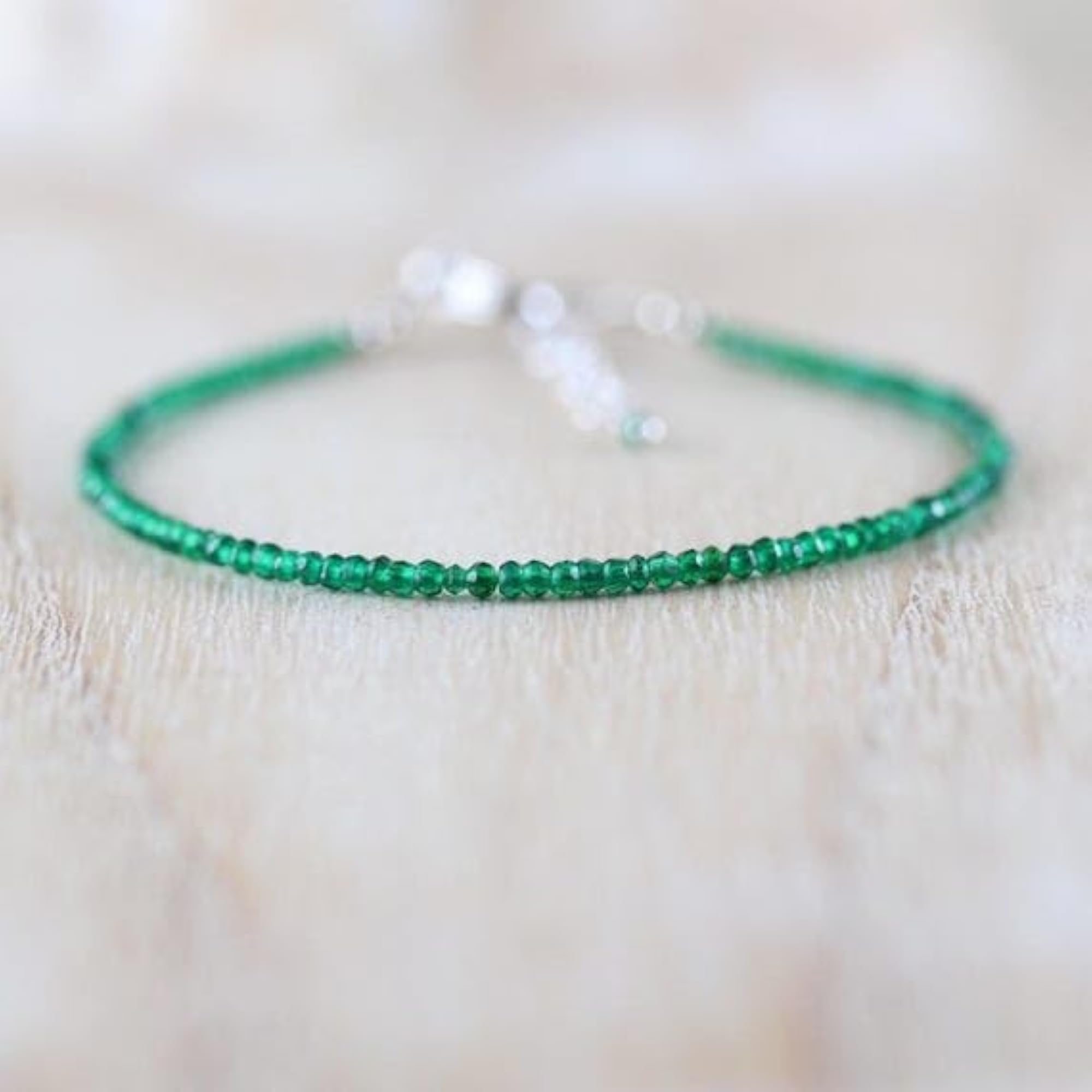 Chrome Green Tourmaline Rondelle Gemstone Bead Adjustable Bracelet, Unisex