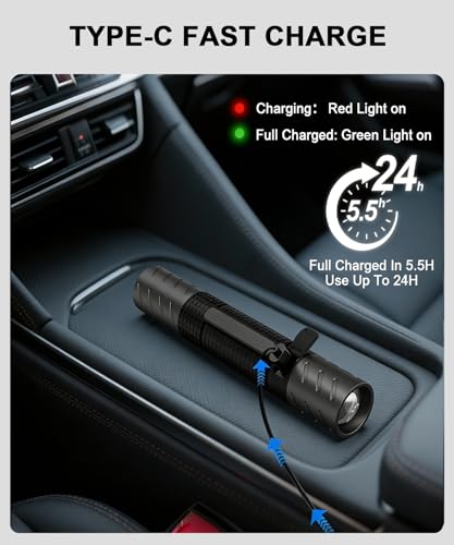 USB C Rechargeable LED Flashlight with Magnetic Base& COB Work Light - image 9