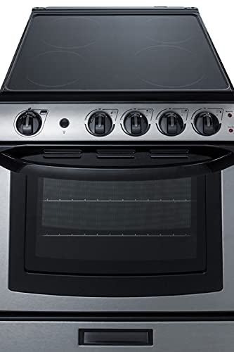 Summit Appliance Rex2451Ssrt 24" Wide Electric Smooth-Top Range, Ceramic Glass Top, Waist-High Broiler, 4 Cooking Zones, Adjustable Racks, Push-To-Turn Knobs, Stainless Steel Finish #TOP3