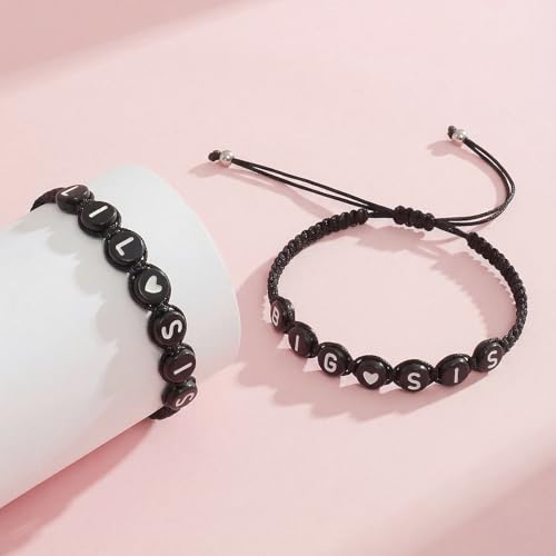 Image of 2 /3Pcs Big Middle Little Sis Heart Adjustable Braided Bracelet Set | Matching handmade sister friendship bracelets, sweet jewelry gifts for sisters, BFF friends, women and teengirls