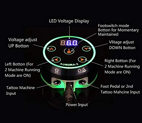 Tattoo Power Supply - Aurora II Power Supply 2nd Gen Colorful Voltage Fits All Tattoo Machine … (Silver)